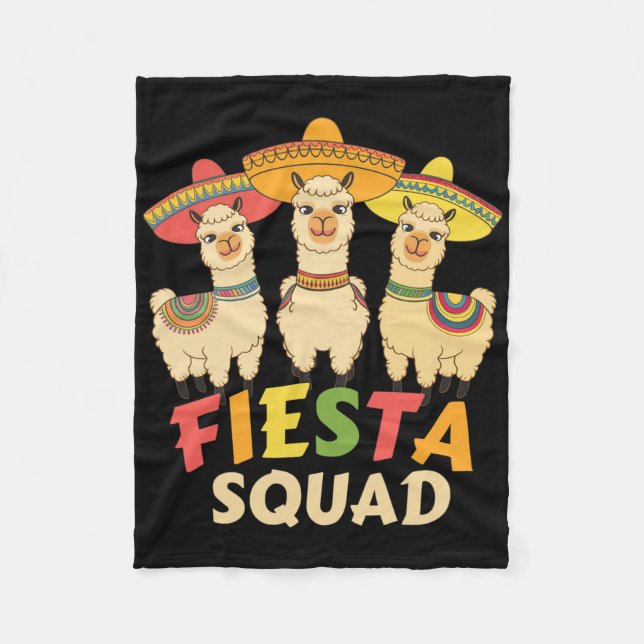 Fiesta Squad Cinco De Mayo Llama Let's Fiesta Mexi Fleece Blanket (Front)