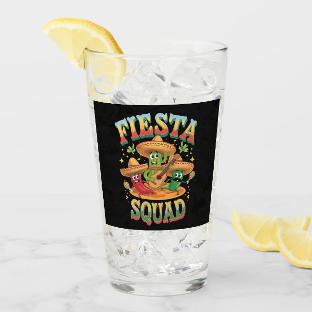 Fiesta Squad Funny Cinco De Mayo Mexican Party Glass (Front Ice)