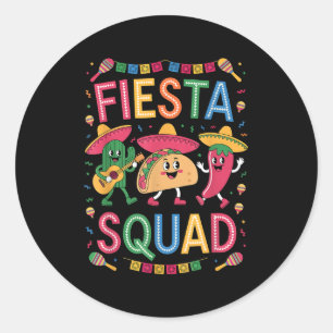 Fiesta squad taco cactus pepper chili funny cincoF Classic Round Sticker