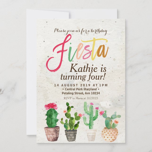 Fiesta Succulent Birthday Invitation (Front)