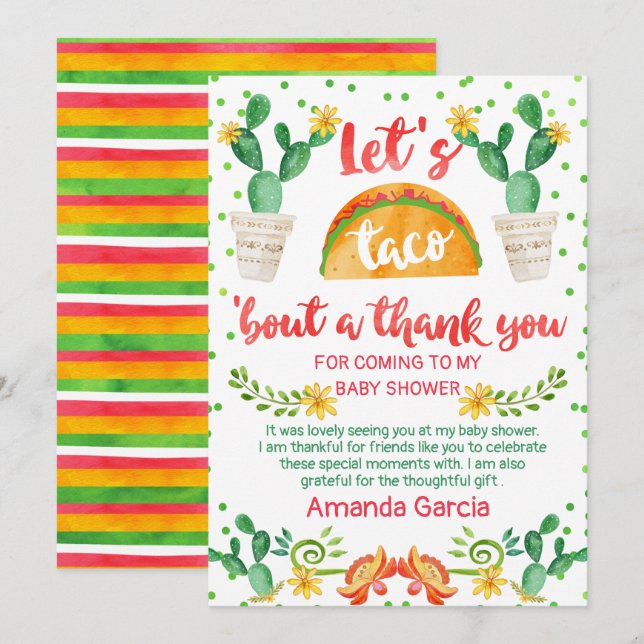 Fiesta Taco Bout A Baby Thank You Card (Front/Back)