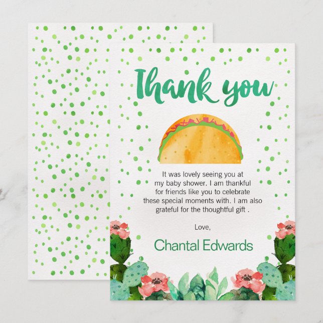 Fiesta Taco 'Bout A Baby Thank you card (Front/Back)