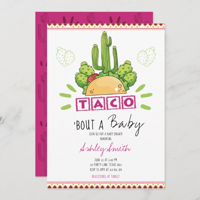 Fiesta Taco 'Bout Baby Pink Invitation (Front/Back)