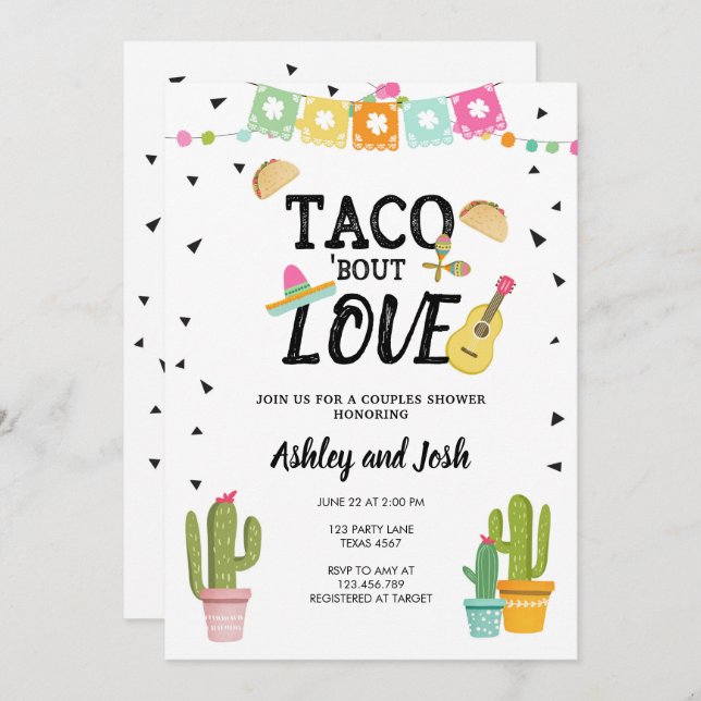 Fiesta Taco Bout Love Cactus Couples Shower Invitation (Front/Back)