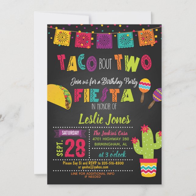 Fiesta Taco Bout TWO Birthday Invitation (Front)