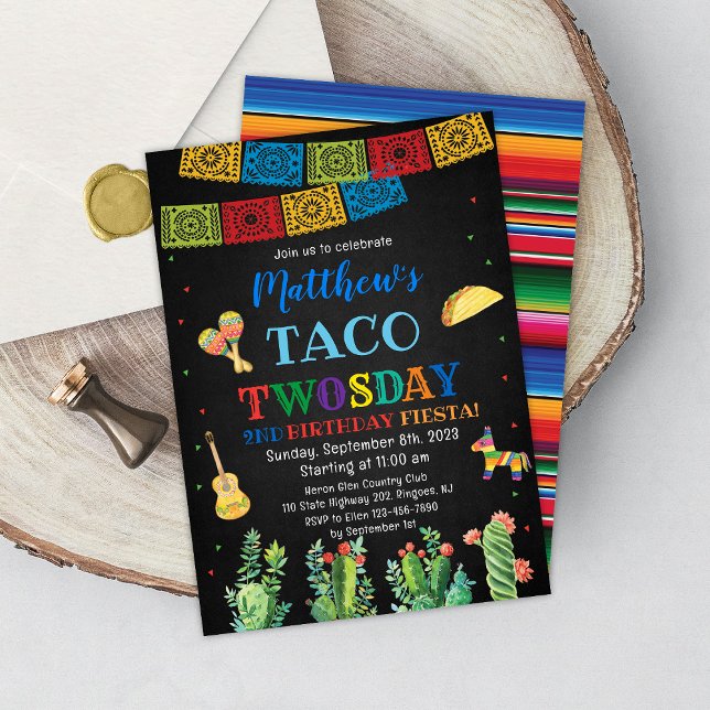 Fiesta Taco TWOsday 2nd Birthday Invitation Boy  (Creator Uploaded)