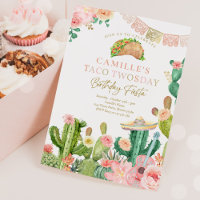 Fiesta Taco Twosday Watercolor Cactus 2nd Birthday