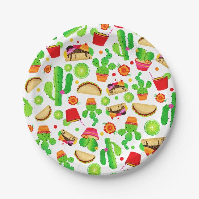 Fiesta Tacos Taco Tuesday Colourful Cinco de Mayo Paper Plate (Front)