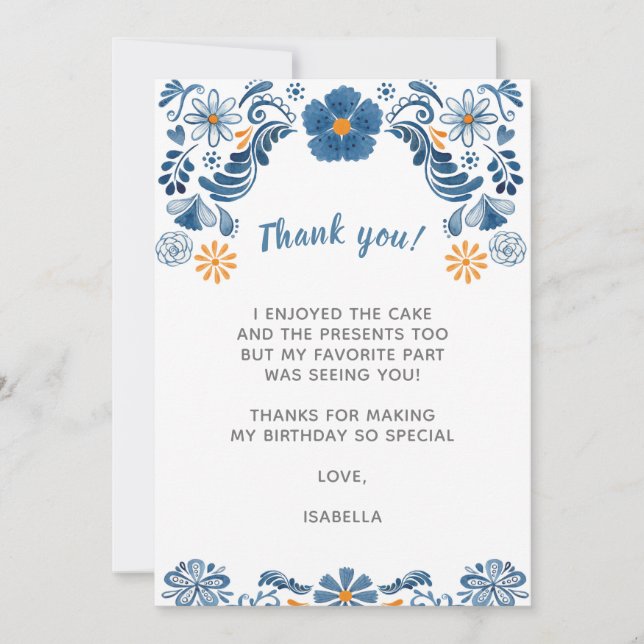 Fiesta Thank You Cards, Floral Thank You Notes (Front)