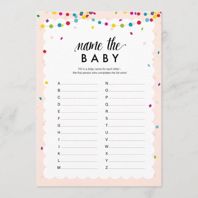 Fiesta theme baby shower game name the baby program (Front)