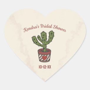 Fiesta Theme Bridal Shower Personalized Cactus  Heart Sticker