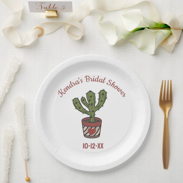Fiesta Theme Bridal Shower Personalized Cactus Paper Plate (Wedding)