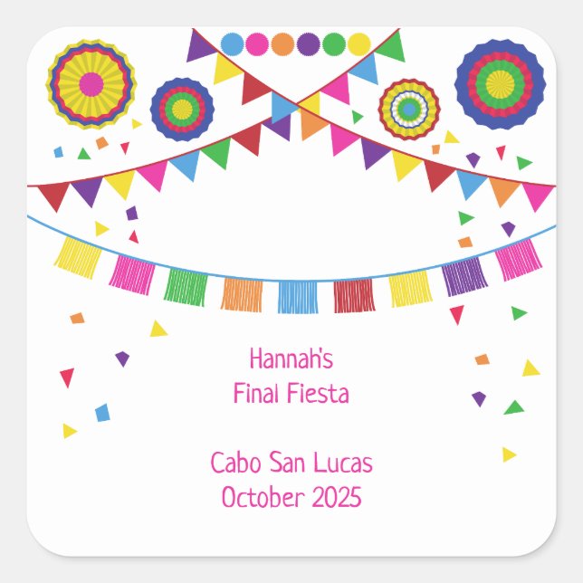 Fiesta Theme Square Party Sticker (Front)
