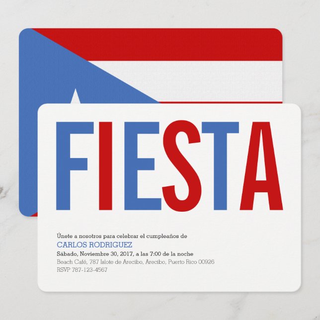 Fiesta :Traditionel: Invitation Porto Rico Flag (Devant / Derrière)