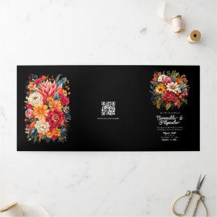 Fiesta Wedding Guest Details, Photo & QR Code Tri-Fold Invitation
