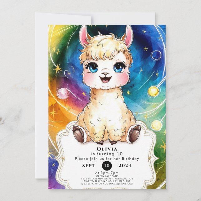 Fiesta Whimsical Llama Birthday Invitation (Front)