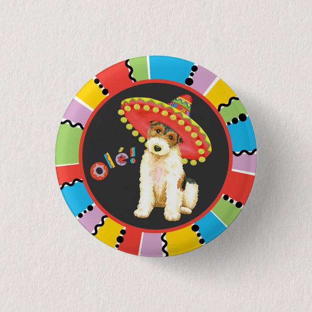 Fiesta Wire Fox Terrier 1 Inch Round Button (Front)