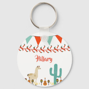 Fiesta with lama cactus mexican style name keychain