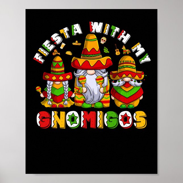 Fiesta With My Gnomigos Mexican Gnome Boho Rainbow Poster (Front)