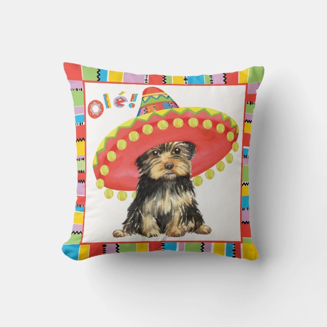 Fiesta Yorkie Throw Pillow (Front)