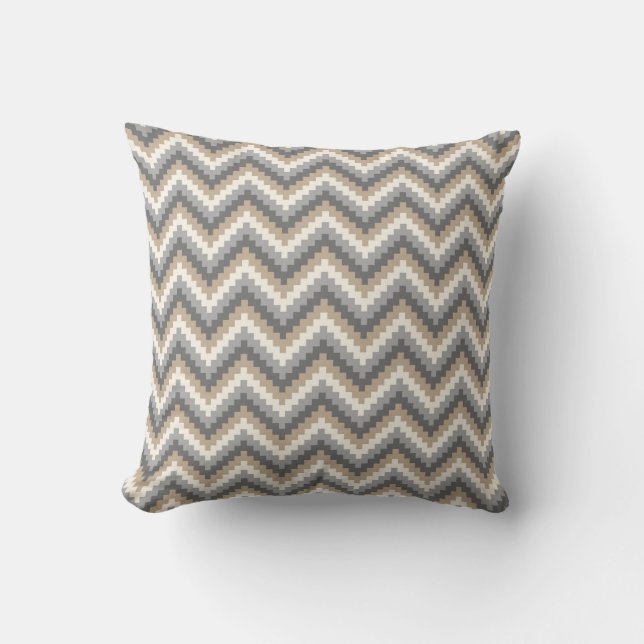 Fiesta Zigzag Chevron Pattern Grey and Tan Throw Pillow (Front)