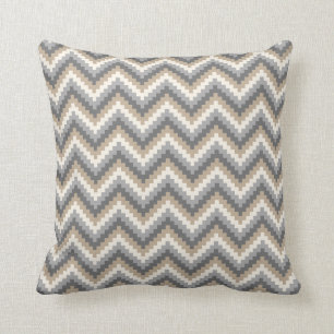 Fiesta Zigzag Chevron Pattern Grey and Tan Throw Pillow