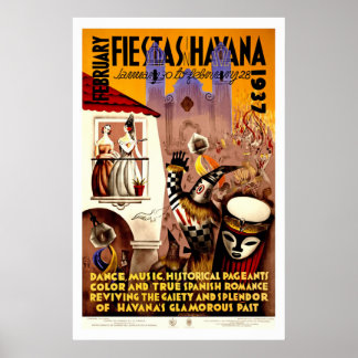 Fiestas in Havana Vintage Travel Poster