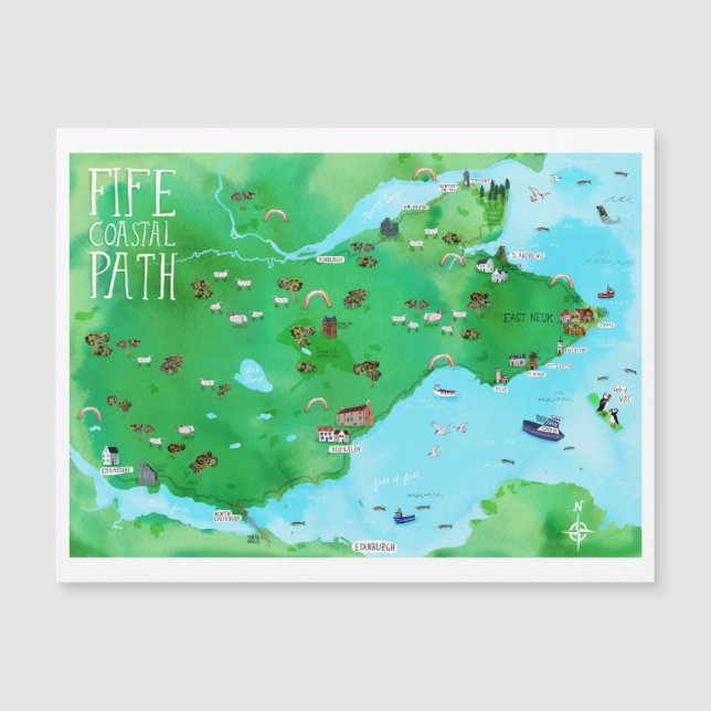 Fife Coastal Path Scotland Illustrated Map Magnet (Front)