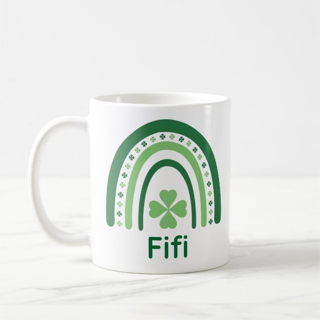 Fifi Name Clover Boho Rainbow Coffee Mug (Left)