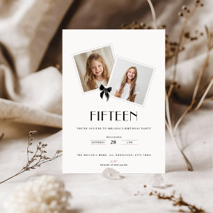 Fifteen black ribbon 15th birthday teens invitation