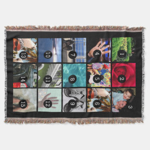 Fifteen of Your Photos Black Your Own Original Throw Blanket