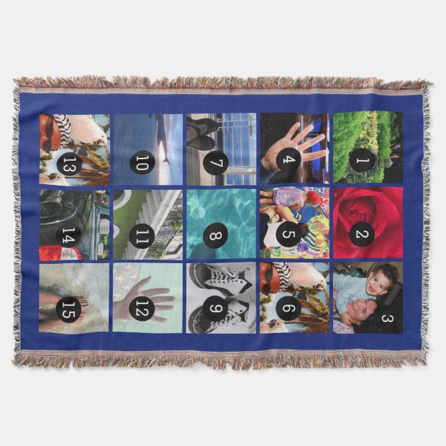 Fifteen of Your Photos Blue Make Your Own Original Throw Blanket (Front)