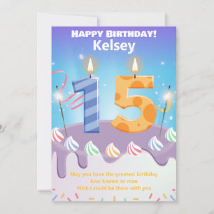 Fifteen year old Happy Birthday card personalized