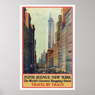 Fifth Ave, New York Vintage Travel   Poster