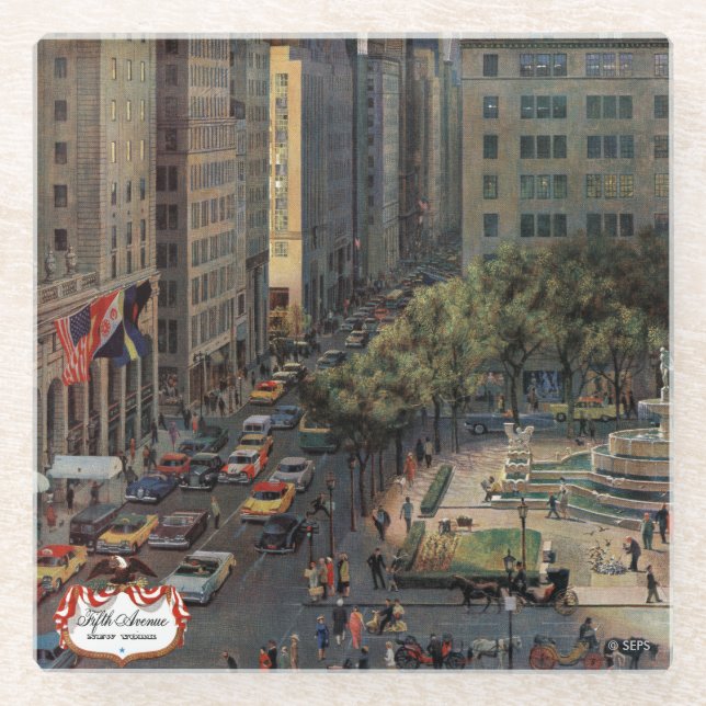 Fifth Avenue by John Falter Glass Coaster (Front)