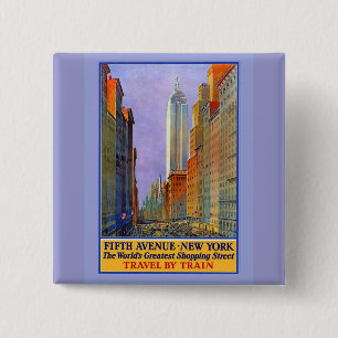 Fifth Avenue New York Worlds Greatest Shopping St. 2 Inch Square Button