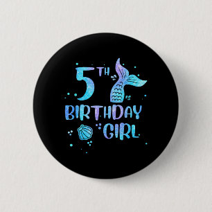 Fifth Birthday Girl Mermaid 5th Toddlers Back to 2 Inch Round Button