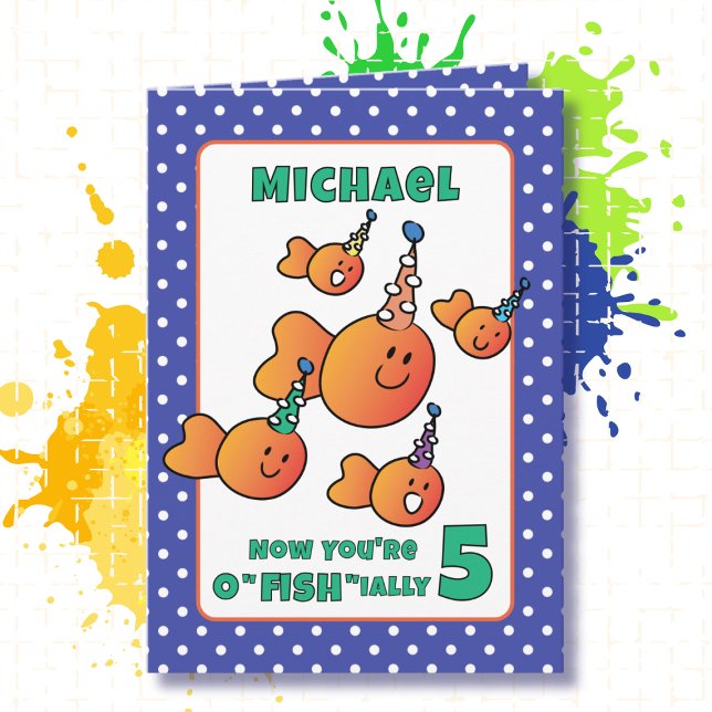Fifth Birthday Orange Fish Cartoon Under the Sea Card (Creator Uploaded)