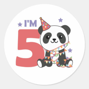 Fifth Birthday Panda For Kids 5 Years Classic Roun Round Sticker