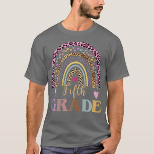 Fifth Grade Boho Rainbow Leopard Teacher Kid Back  T-Shirt