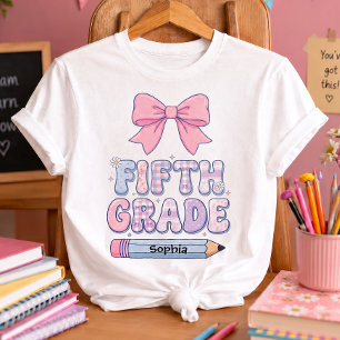 Fifth Grade Coquette Bow Girl Custom Name T-Shirt