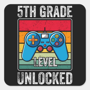 Fifth Grade Level Unlocked Video Game Student Gift Square Sticker
