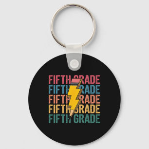 Fifth Grade Lightning Bolt Pencil Retro Teacher Bo Keychain