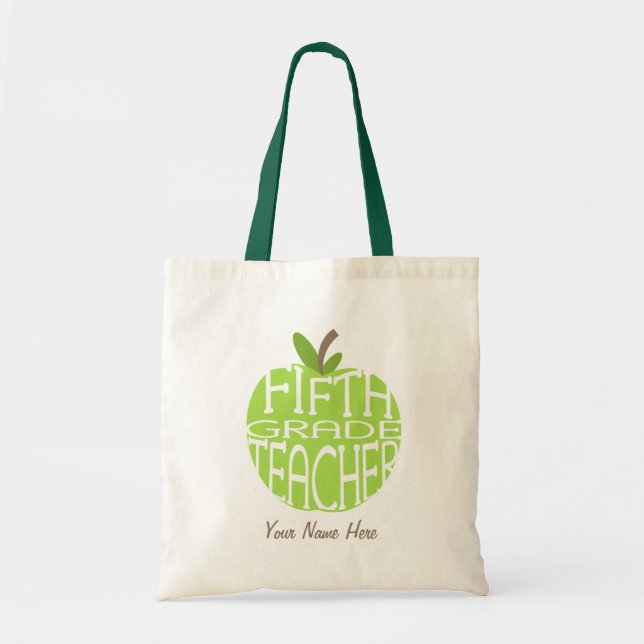 Fifth Grade Teacher Bag - Green Apple (Front)