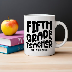 Fifth Grade Teacher Black Wavy Text Custom Two-Tone Coffee Mug