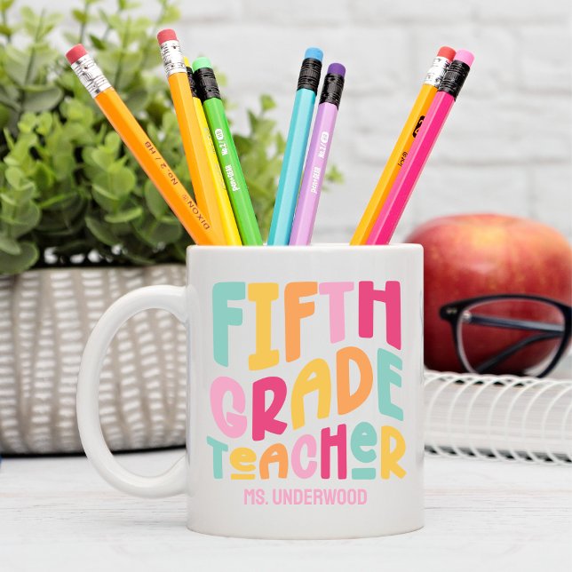 Fifth Grade Teacher Colourful Text Custom Two-Tone Coffee Mug (Creator Uploaded)