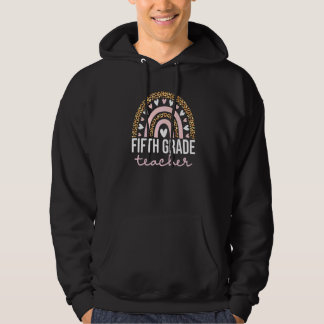 Fifth Grade Teacher Leopard Boho Rainbow 5th Grade Hoodie