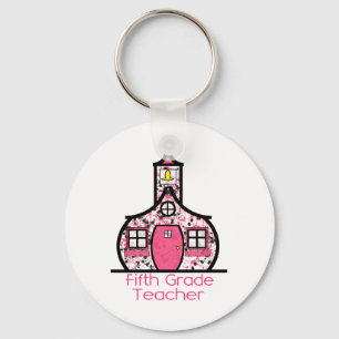 Fifth Grade Teacher Paint Splatter Schoolhouse Keychain