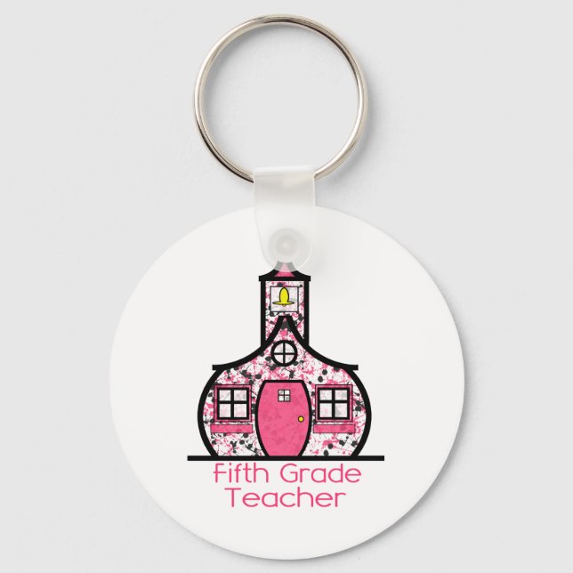 Fifth Grade Teacher Paint Splatter Schoolhouse Keychain (Front)