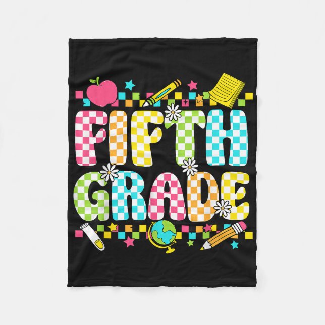 Fifth Grade Teacher Student Groovy Chequered Back  Fleece Blanket (Front)